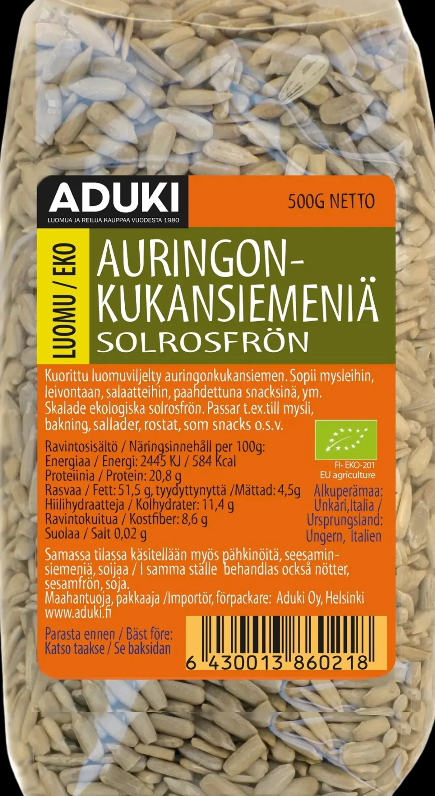 Aduki Luomu Auringonkukansiemen 500g