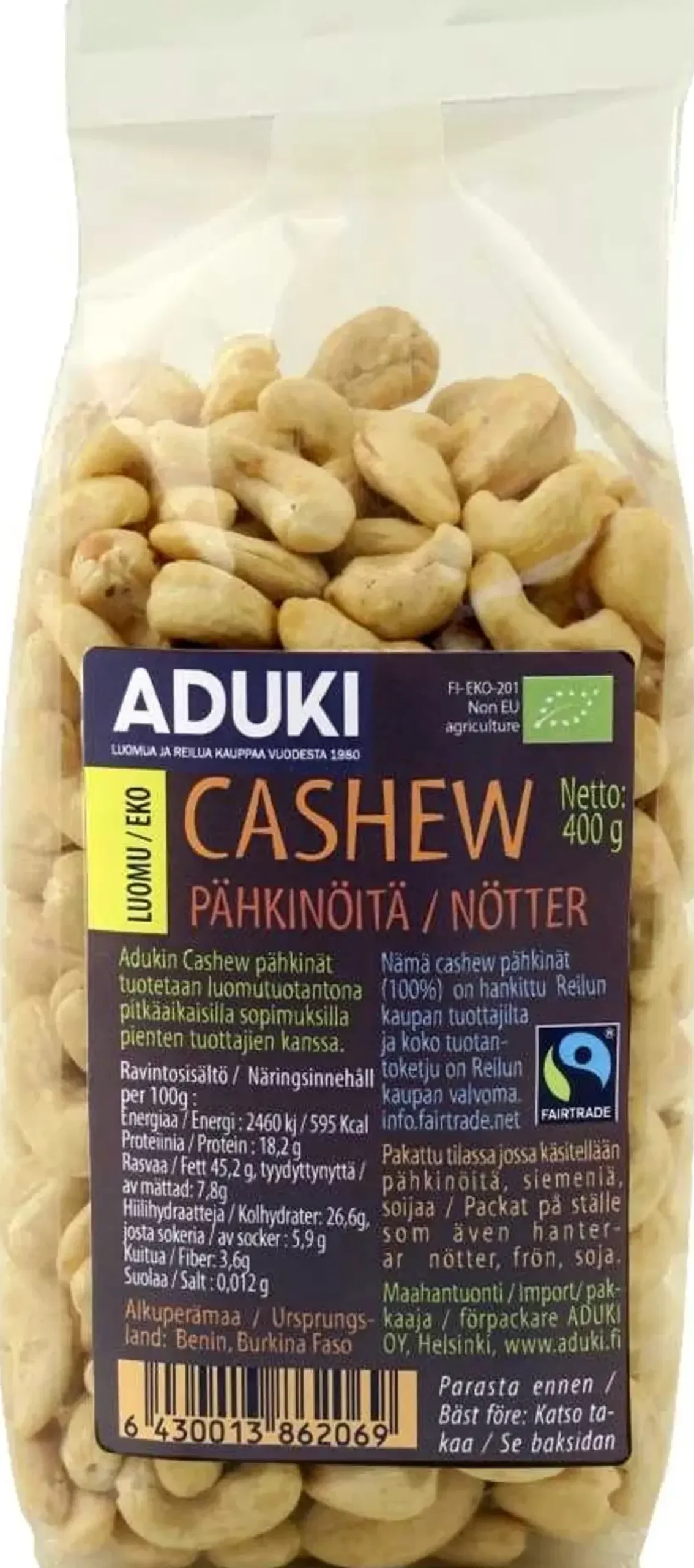 Aduki Luomu ja Reilun kaupan cashewpähkinät 400g