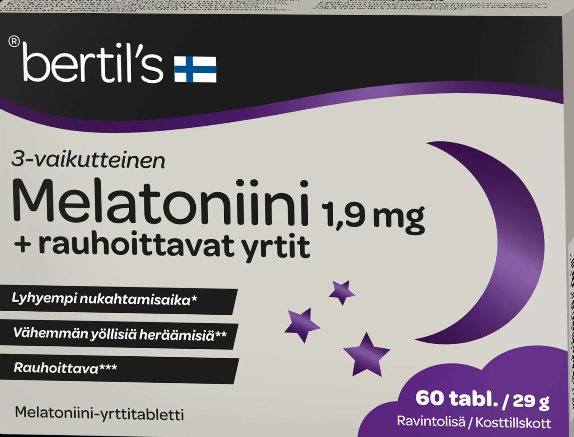 bertil's Melatoniini 1,9 mg + rauhoittavat yrtit 60 tabl