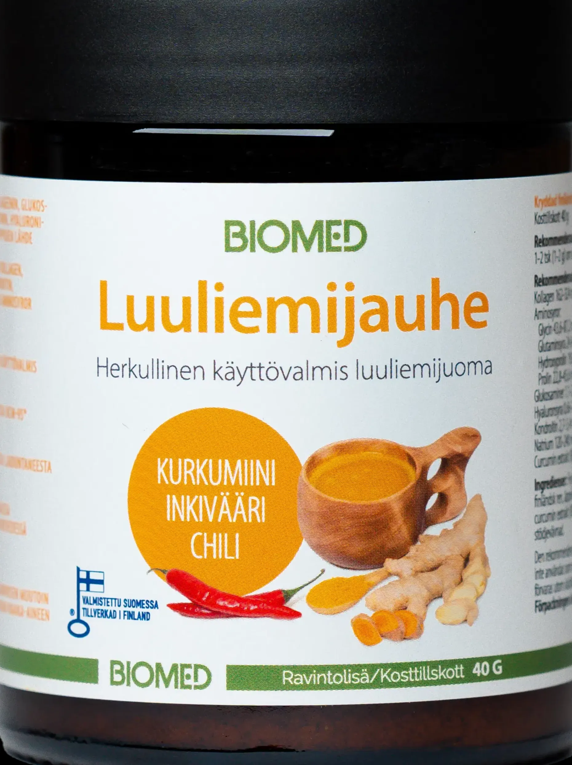 Biomed maustettu poron luuliemijauhe kurkumiini-inkivääri-chili 40 g