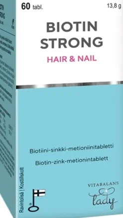 Biotin Strong 60 tabl., kotimainen biotiini-sinkki-metioniinitabletti, Vitabalans