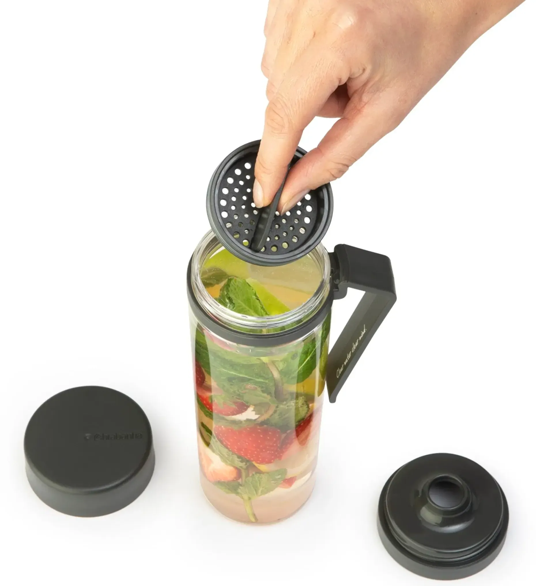 Brabantia Make & Take vesipullo siivilällä dark grey
