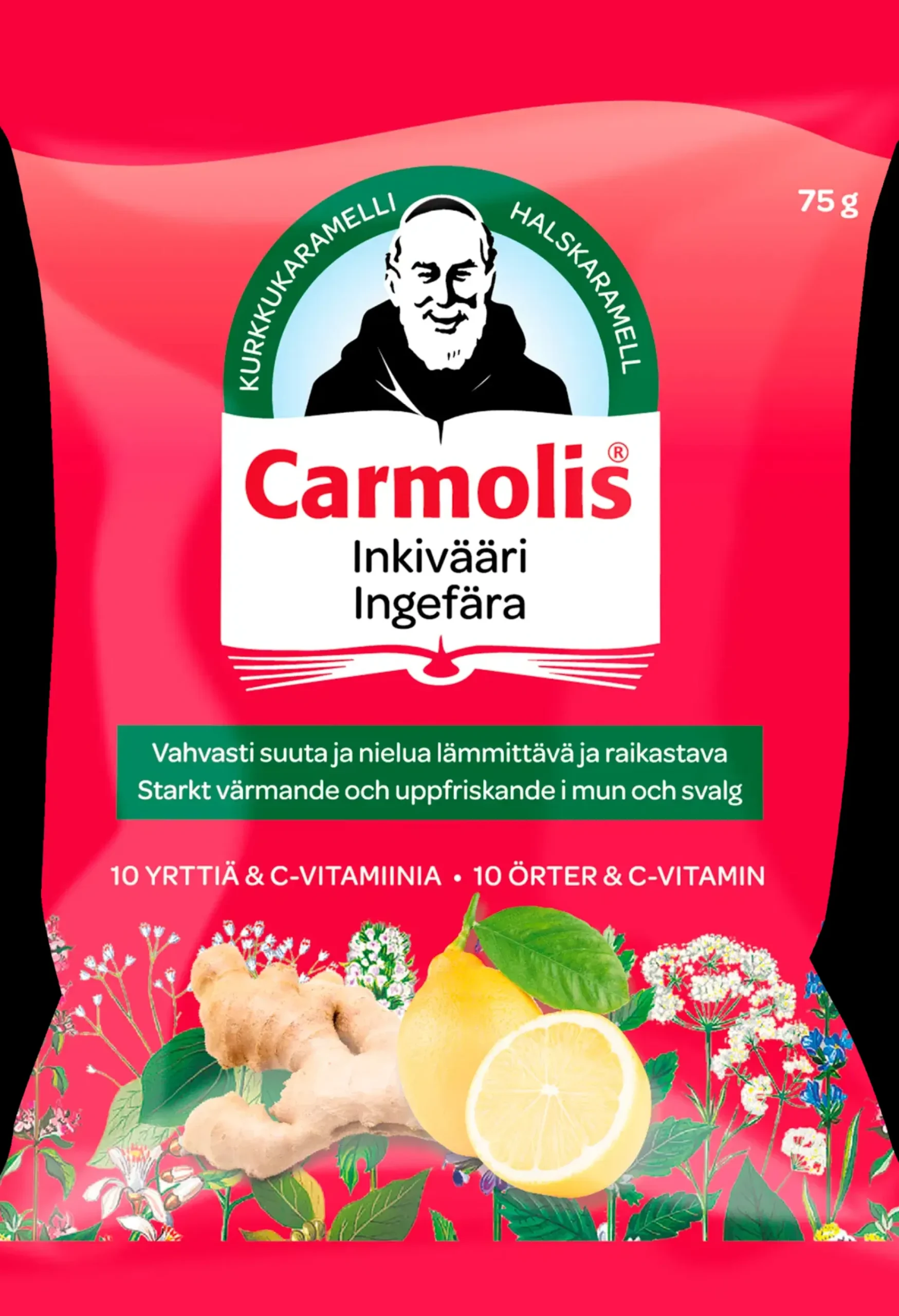 Carmolis Inkivääri yrttikaramelli 72 g