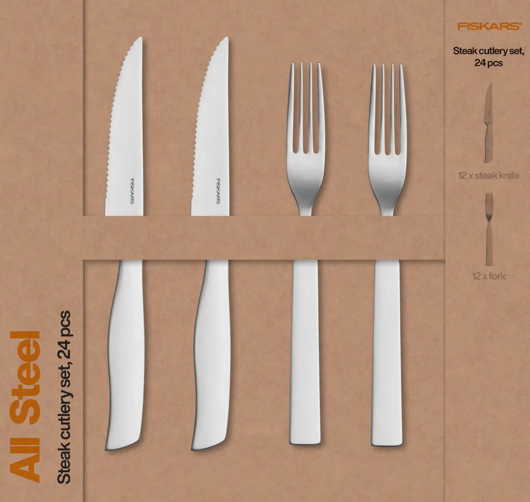 Fiskars All Steel pihviaterimet 24-osainen