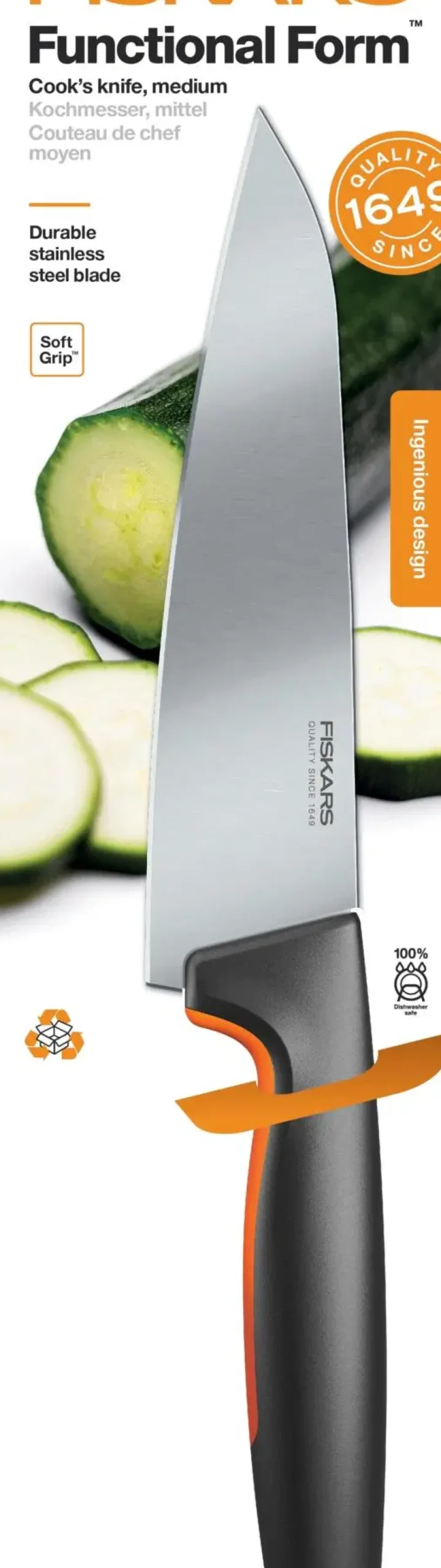 Fiskars Functional Form Kokinveitsi, medium musta 16 cm