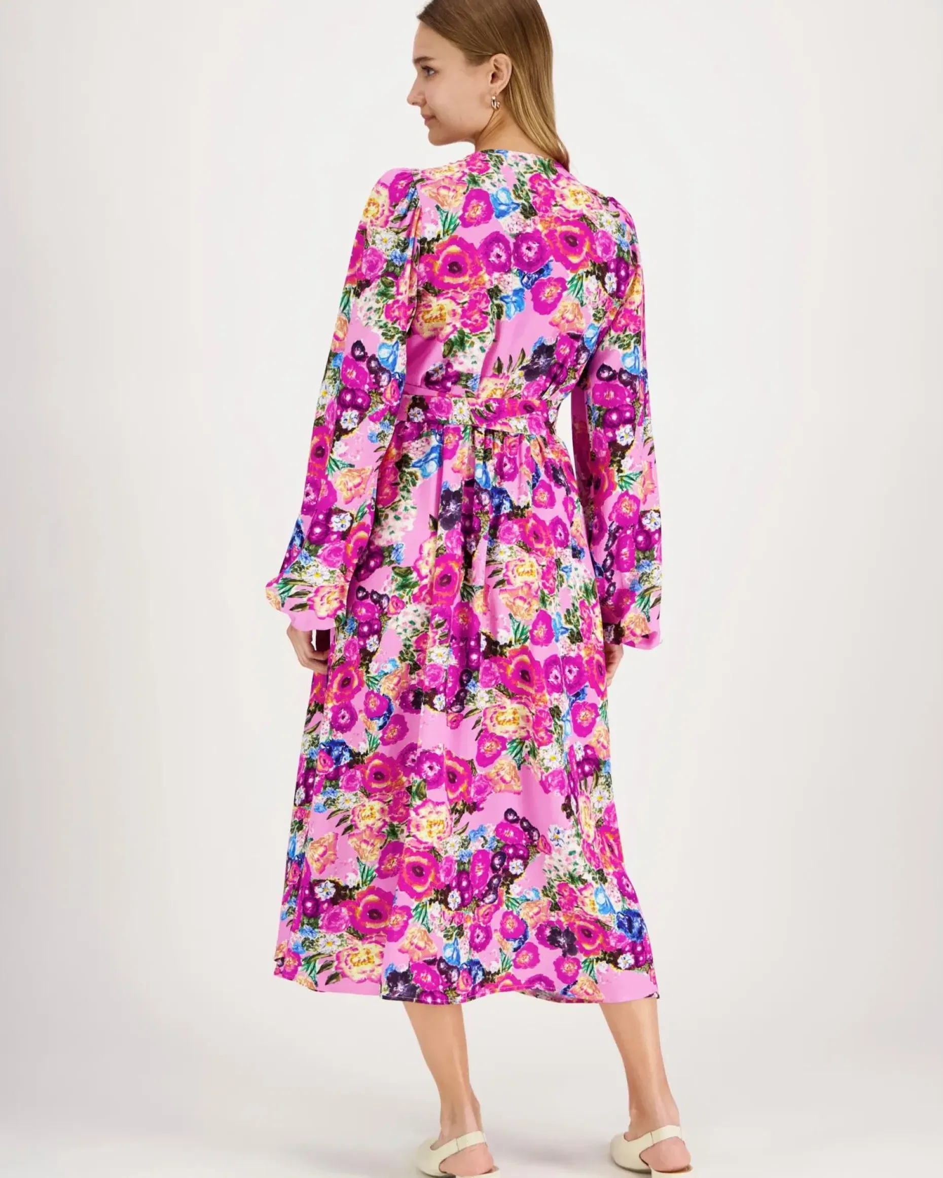 Kaiko Pink Marigold Wrap Midi mekko