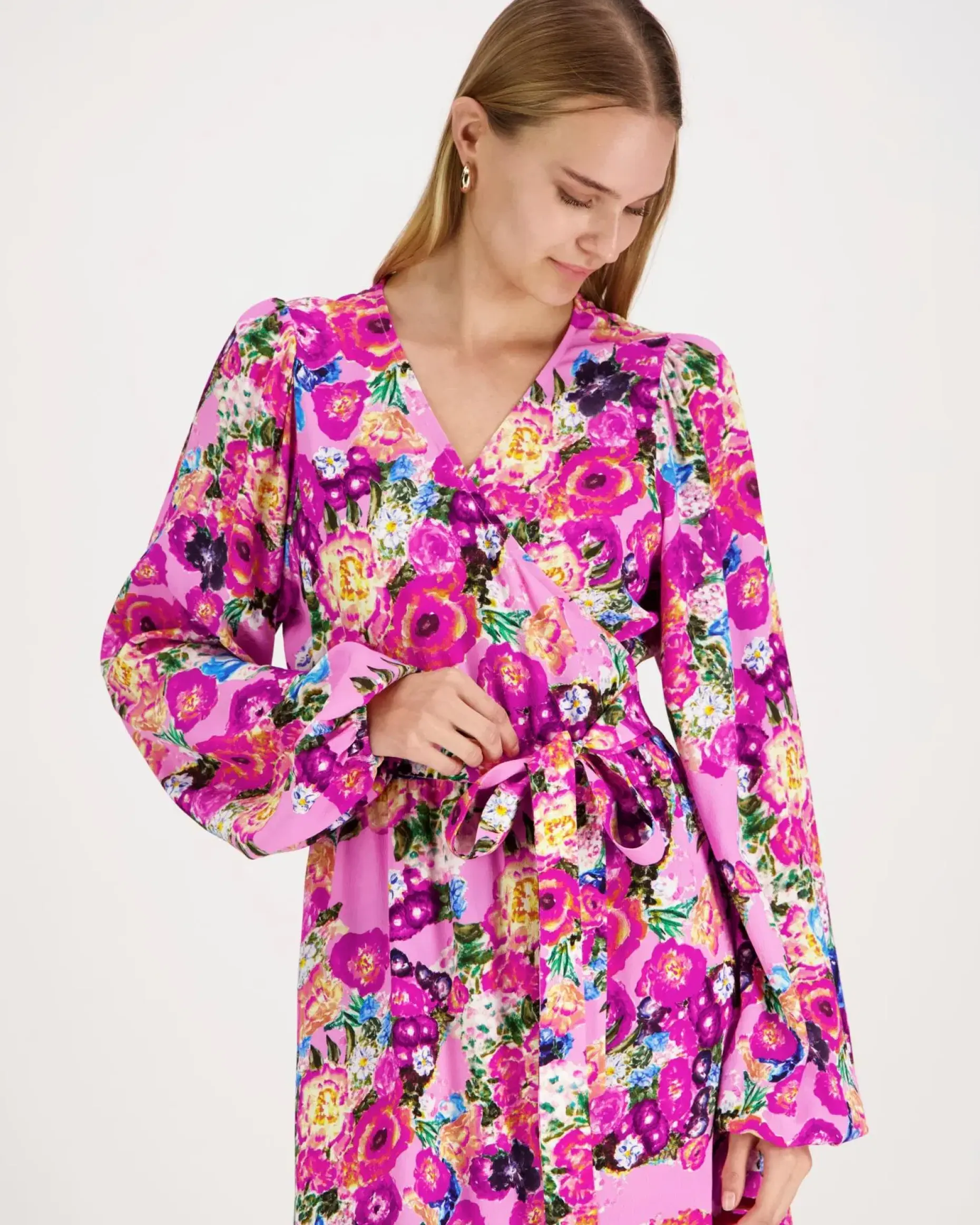 Kaiko Pink Marigold Wrap Midi mekko