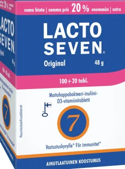 Lacto Seven 120 tabl., kotimainen maitohappobakteerivalmiste, kampanjapakkaus, Vitabalans