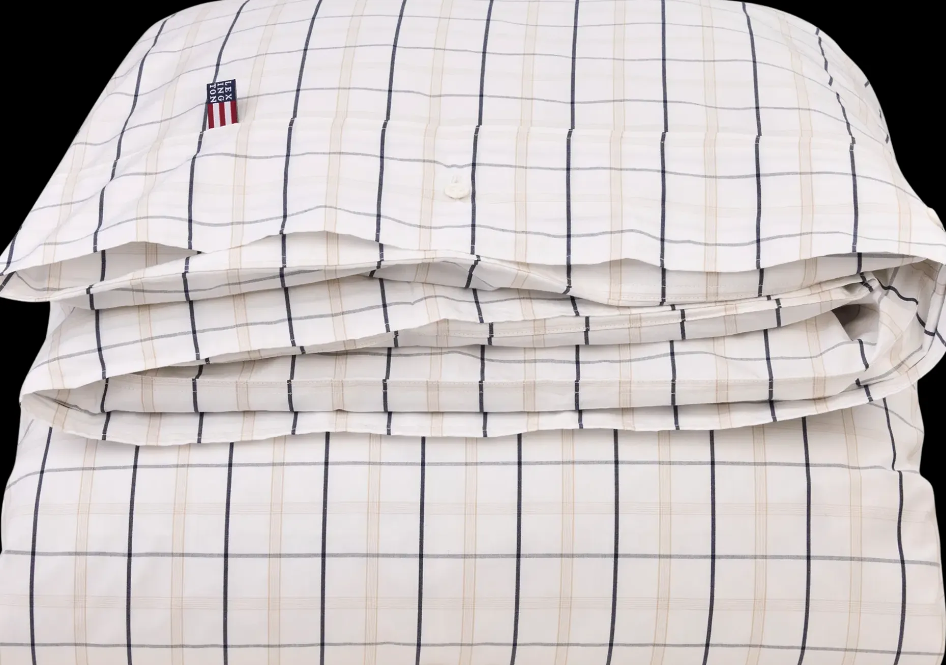 Lexington Poplin pussilakana 150x210cm valkoinen/beige/tummansininen