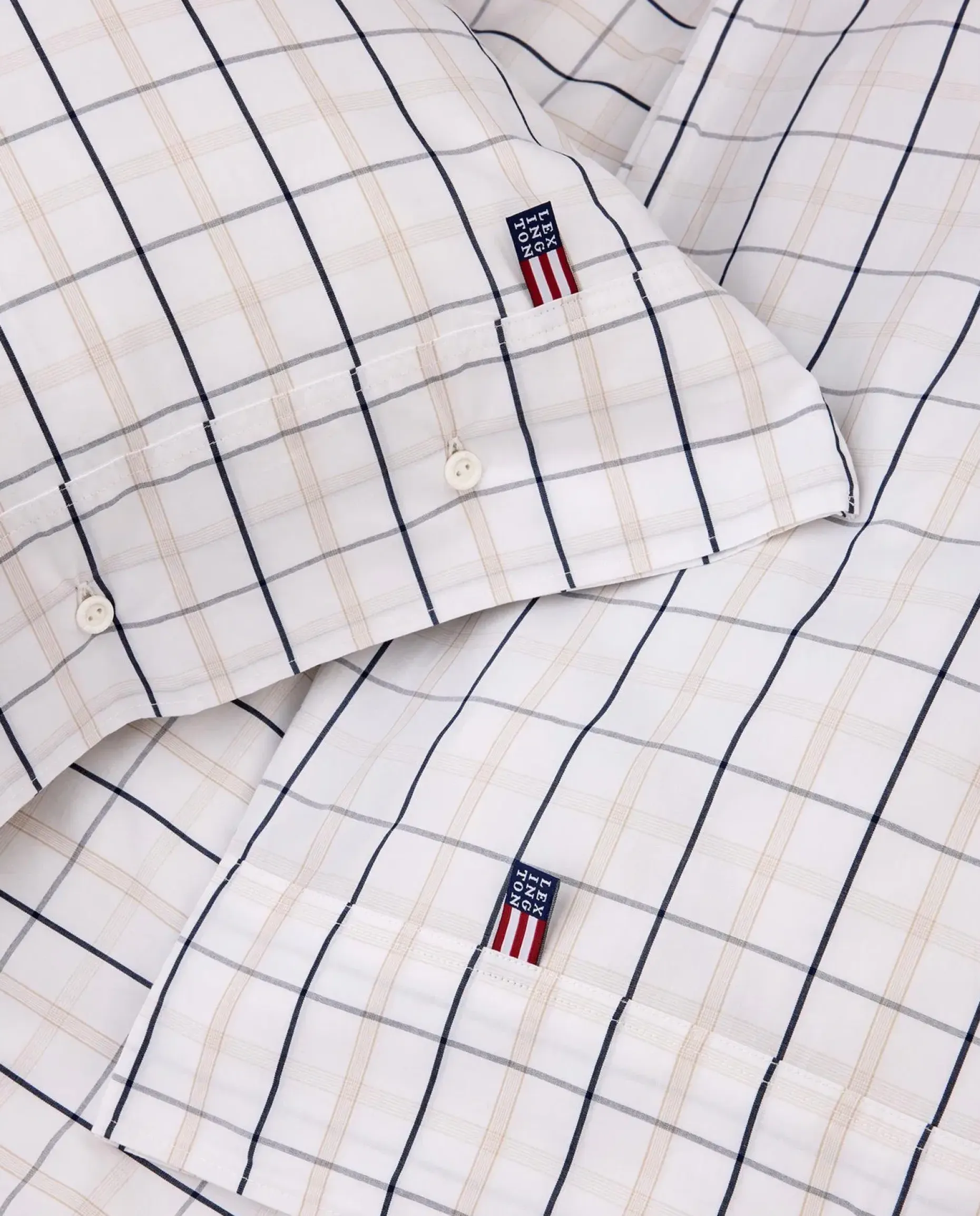 Lexington Poplin pussilakana 150x210cm valkoinen/beige/tummansininen
