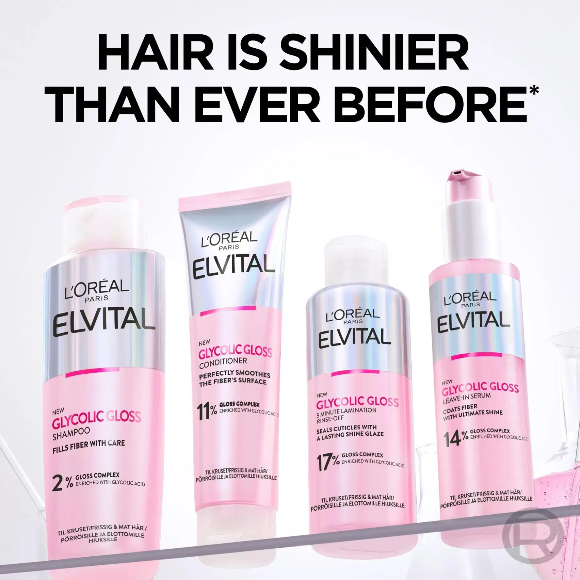 L'Oréal Paris Elvital Glycolic Gloss hiuksiin jätettävä seerumi kiillottomille hiuksille 150ml