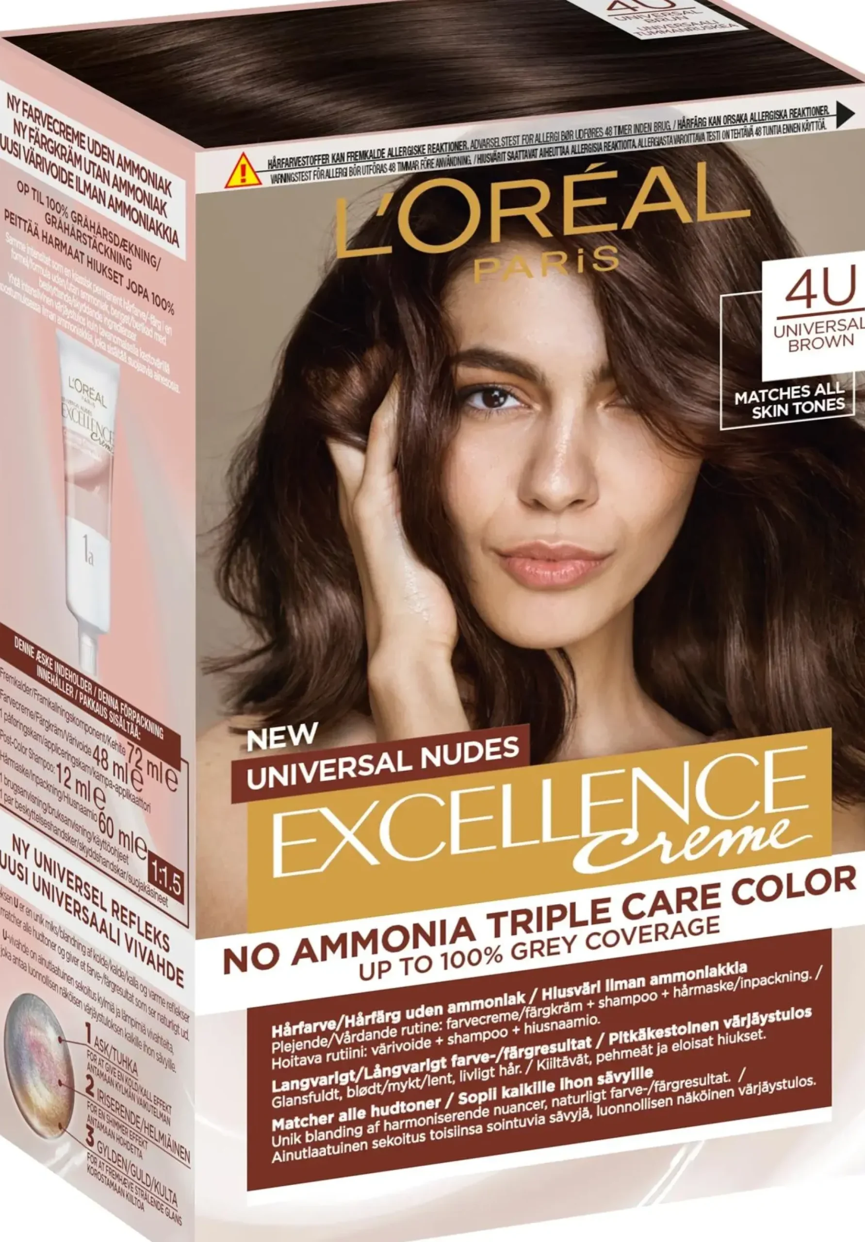 L'Oréal Paris Excellence Creme Universal Nudes 4U Universal Brown kestoväri ilman ammoniakkia 1kpl