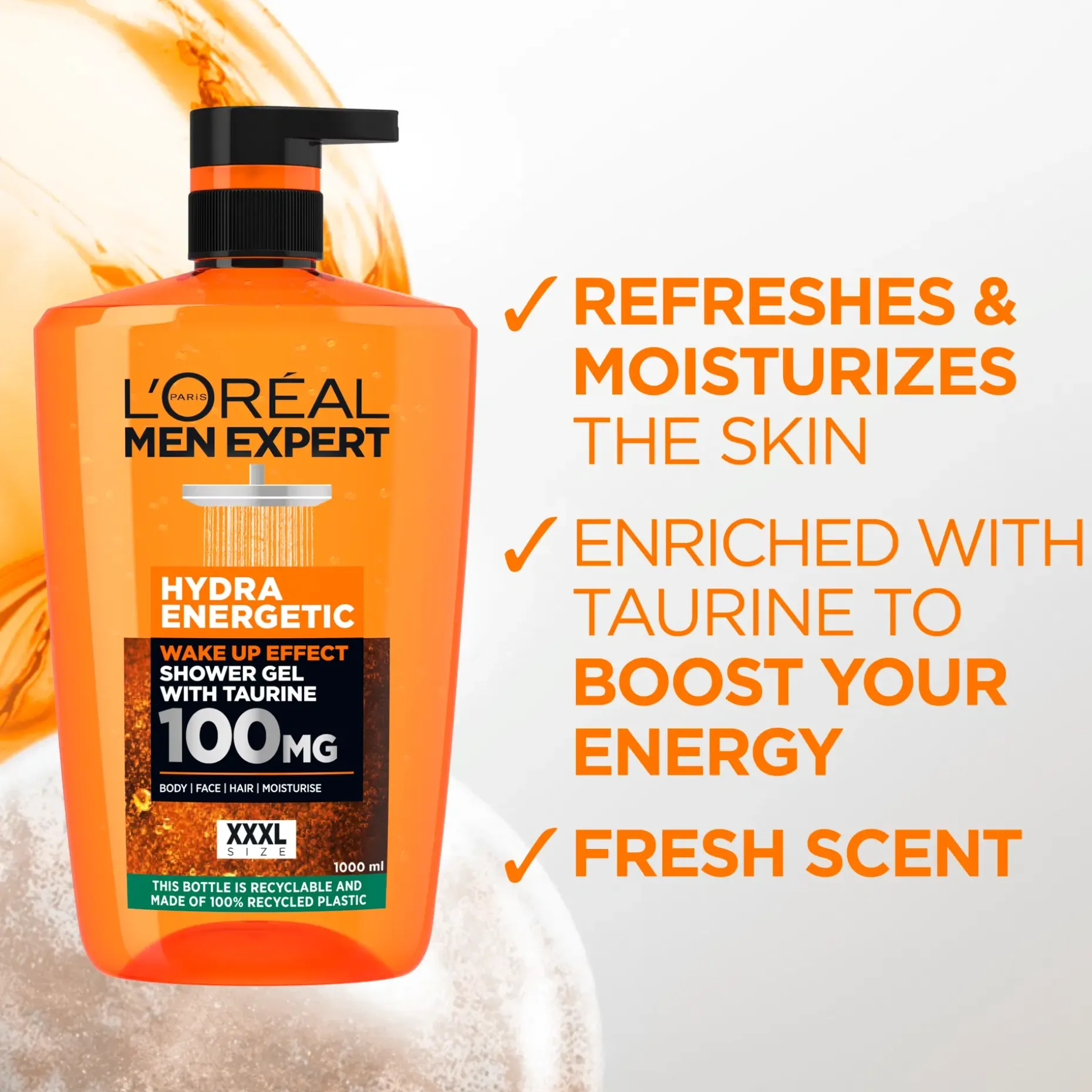 L'Oréal Paris Men Expert Hydra Energetic suihkugeeli normaalille iholle 1000 ml