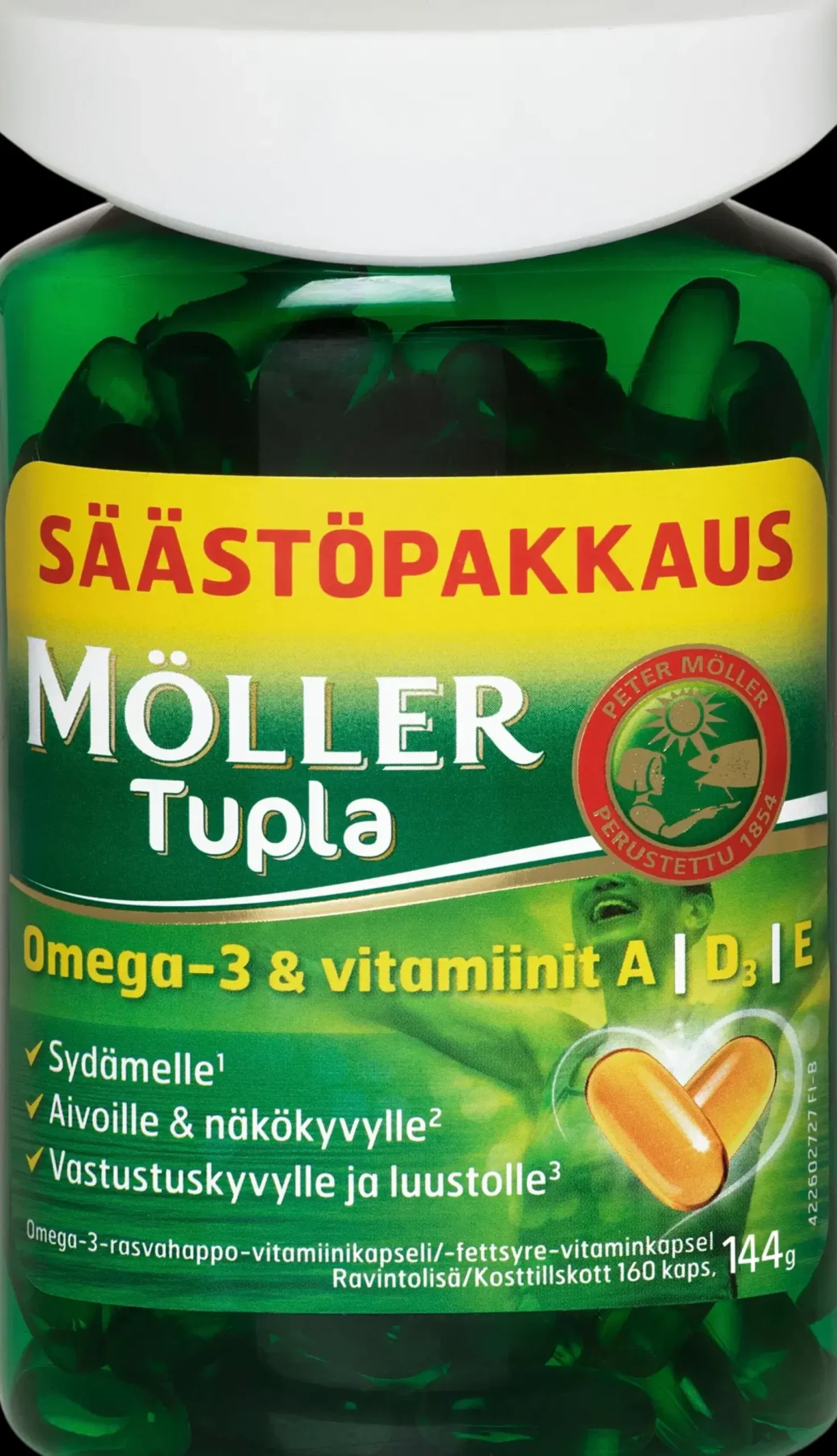 Möller Tupla säästöpakkaus omega-3-rasvahappo-vitamiinikapseli ravintolisä 144g/160kaps