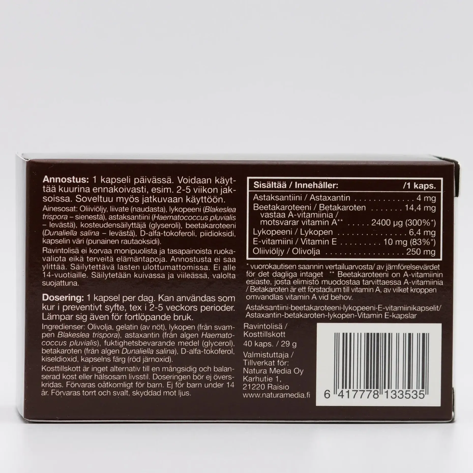 Natura Median Suncaroten Strong Liquid Caps aurinkokapselit 40 kaps.