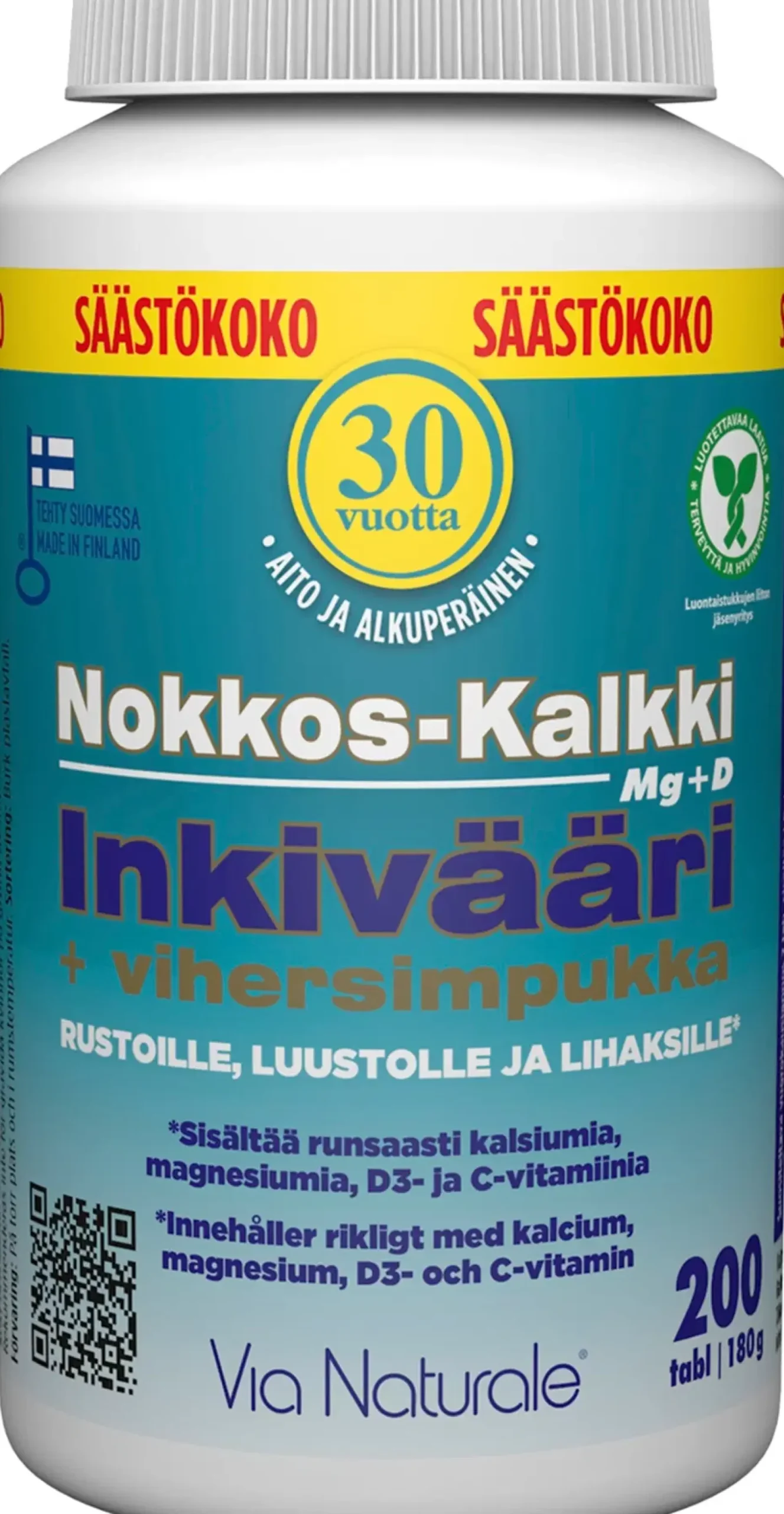 Nokkos-Kalkki Inkivääri+Vihersimpukka 200 tabl. Via Naturale