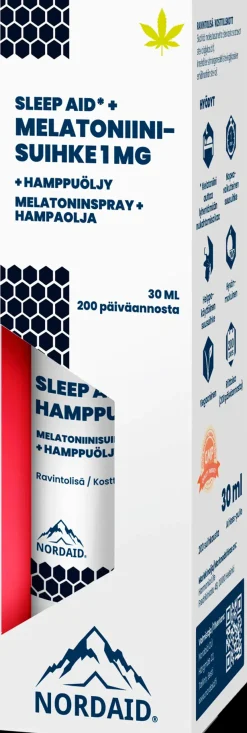 Nordaid Sleep Aid melatoniinisuihke 1 mg + hamppuöljy 30 ml