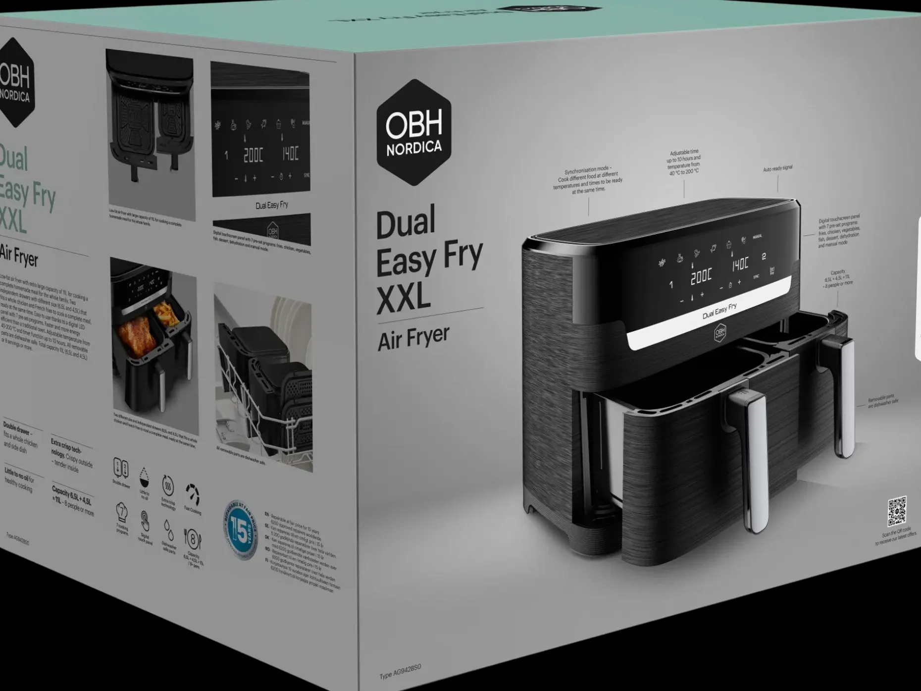 OBH Nordica XXL Dual Easy 11l air fryer AG9428S0 musta