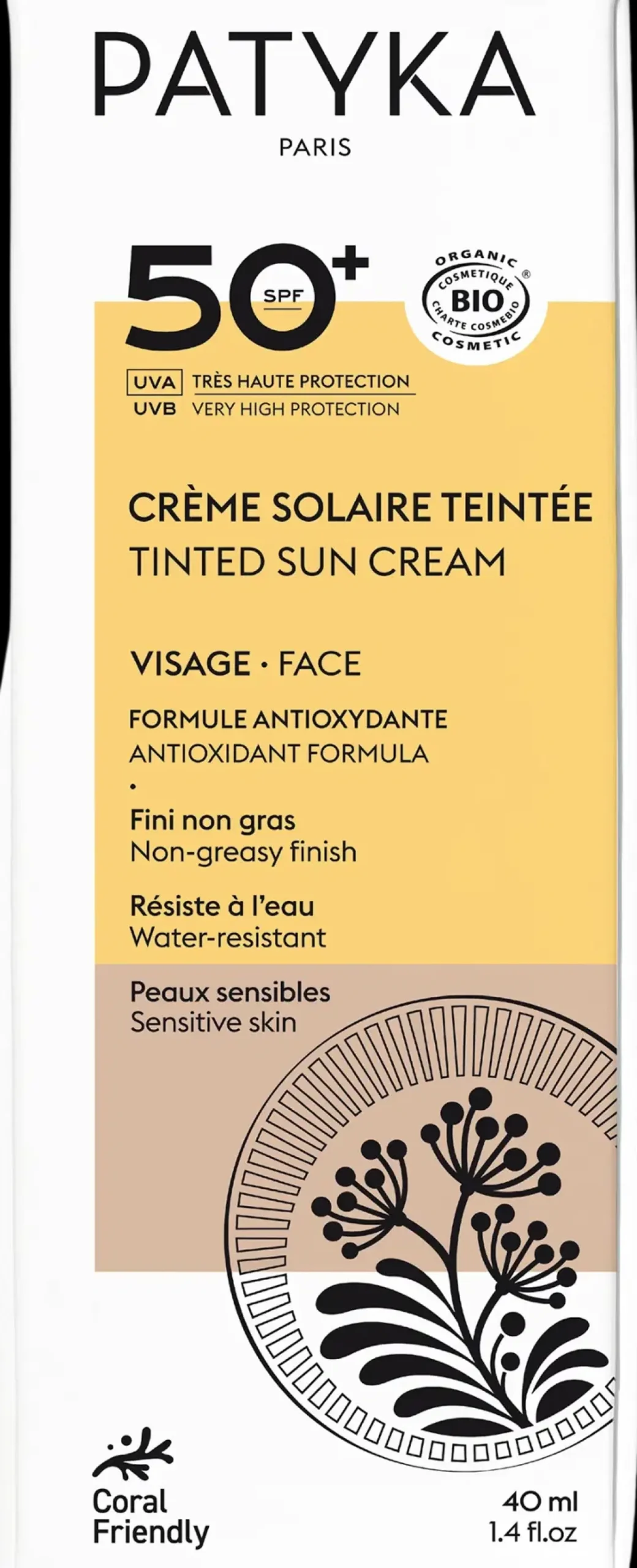 Patyka Tinted Face Sun Cream SPF50+ -sävyttävä aurinkovoide kasvoille 40ml