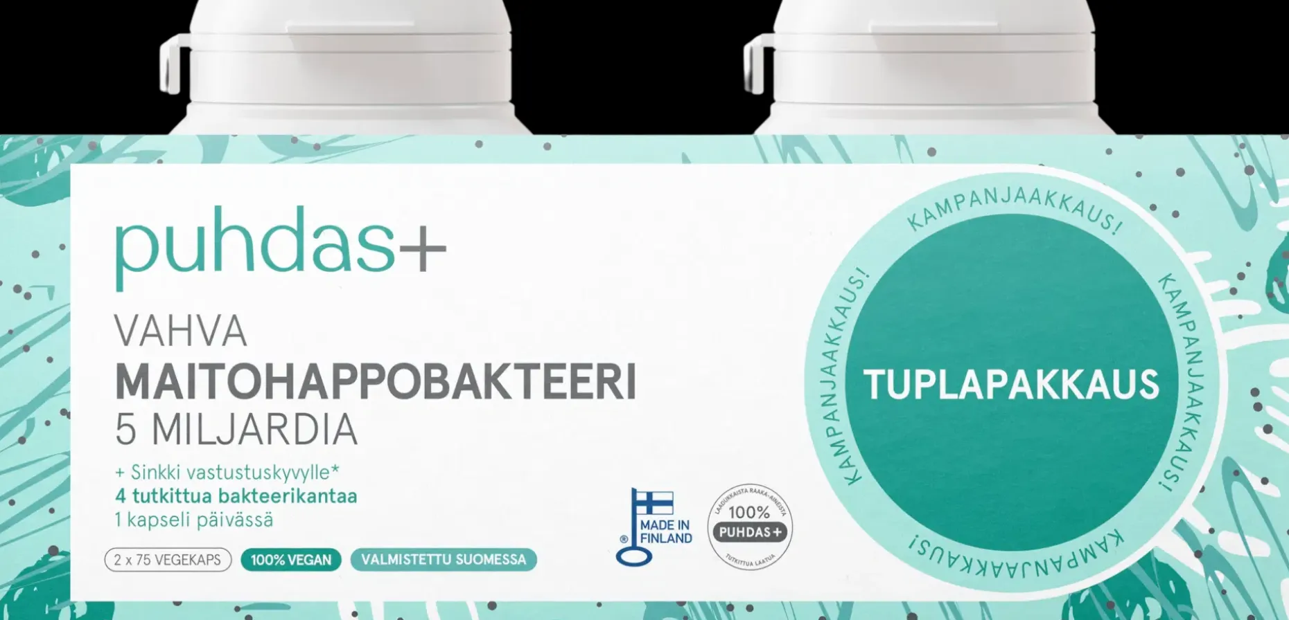 Puhdas+ Maitohappobakteeri 5 mrd tuplapakkaus 2x75kaps