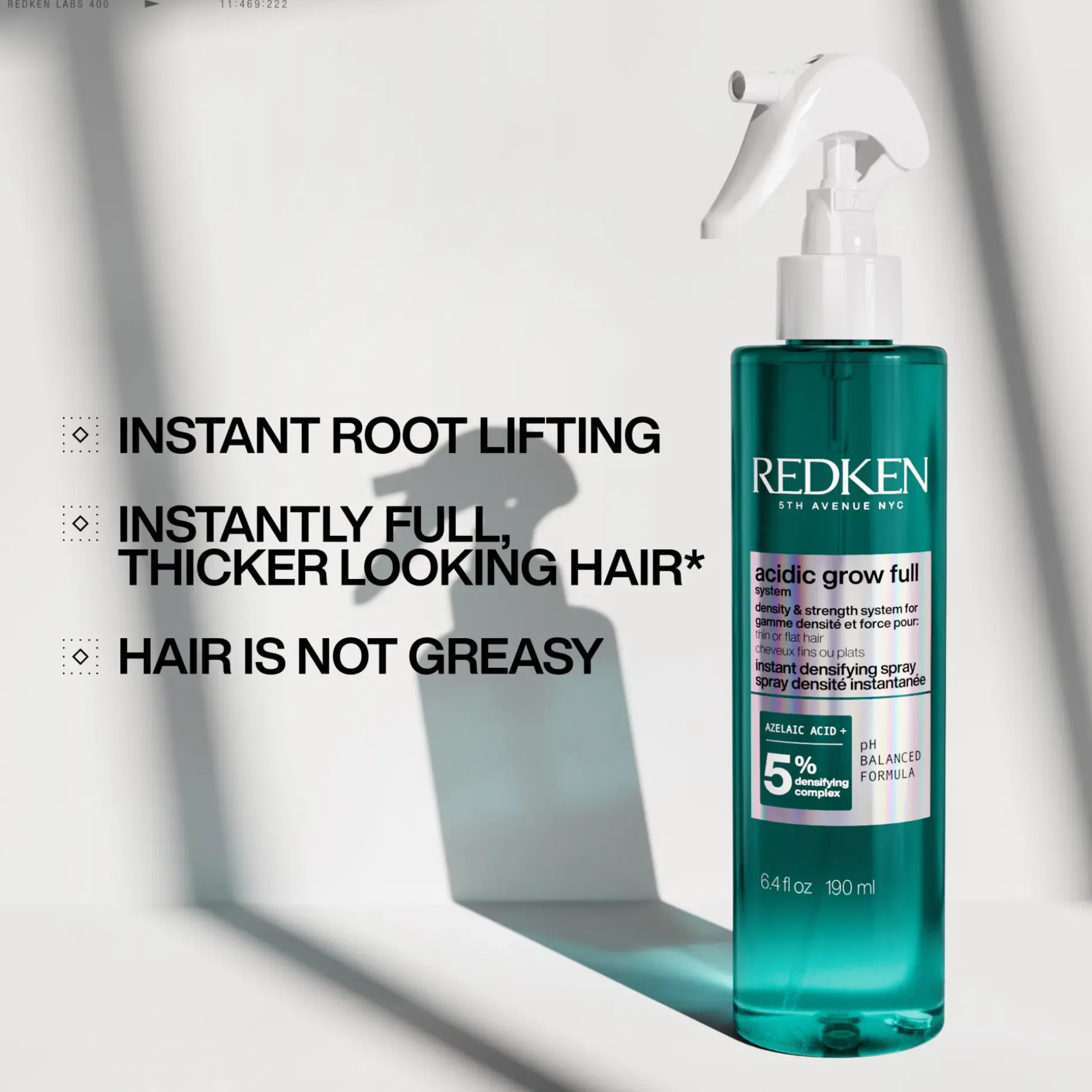 Redken Acidic Grow Full System hoitosuihke oheneville hiuksille. Auttaa vahvistamaan ja tuuheuttamaan hiuksia.