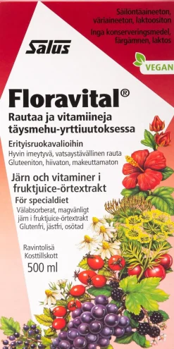 Salus Blutsaft Floravital rautaa ja vitamiineja täysmehu-yrttiuutoksessa 500ml