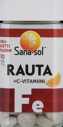 Sana-sol Rauta+C-vitamiini appelsiininmakuinen purutabletti ravintolisä 90tabl