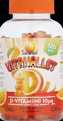 Sana-sol Vitanallet D-vitamiini 10µg appelsiini 120kpl/240g