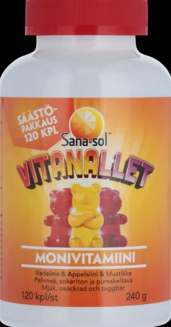Sana-sol Vitanallet monivitamiini vadelman-, appelsiinin- ja mustikanmakuinen 120kpl/240g
