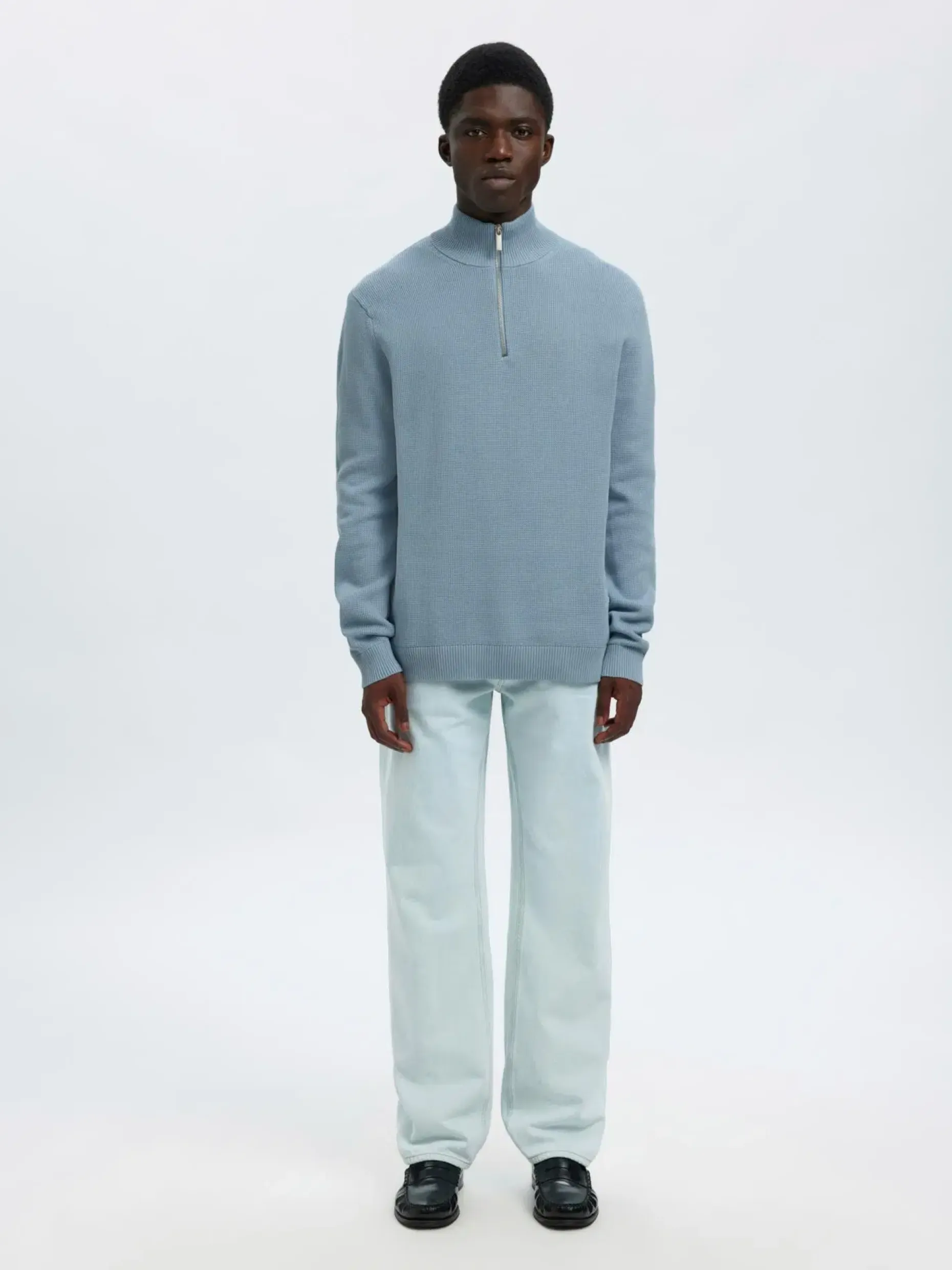 Selected Slhdane ls knit structure half zip neule