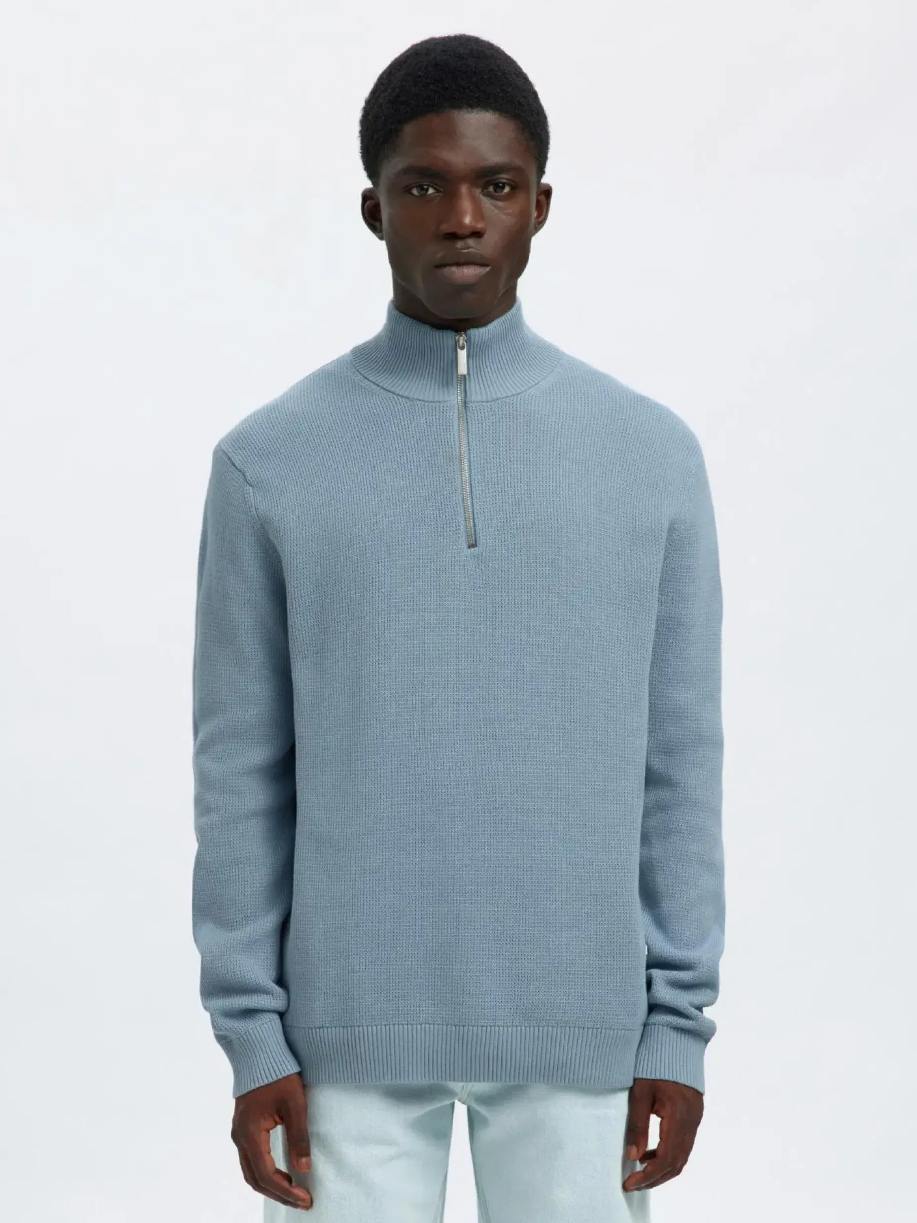 Selected Slhdane ls knit structure half zip neule