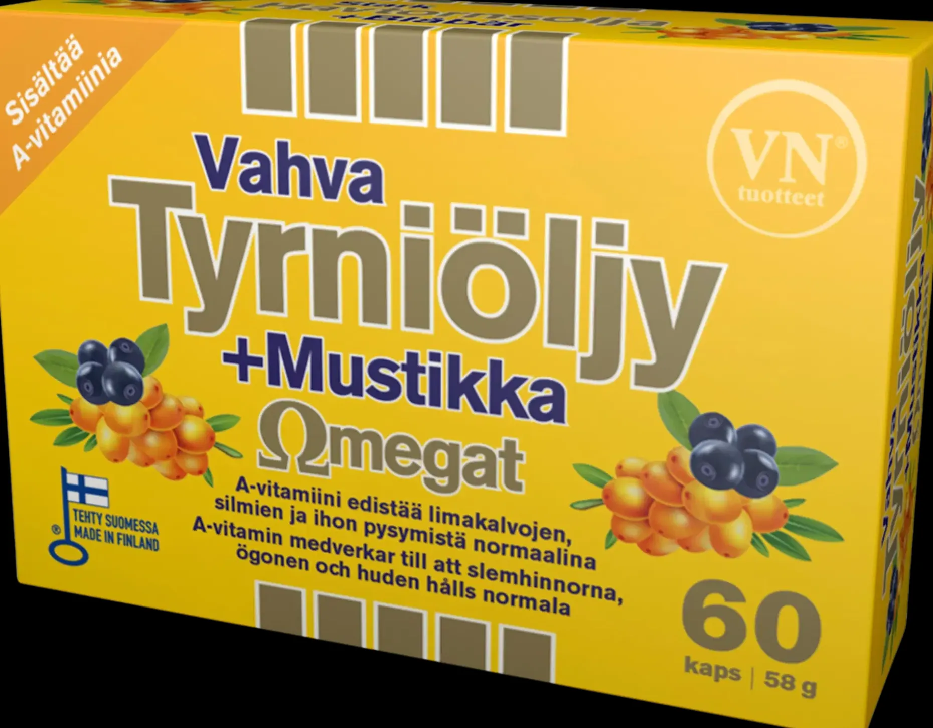Vahva Tyrniöljy+Mustikka Omegat 60 kaps - ravintolisä Via Naturale