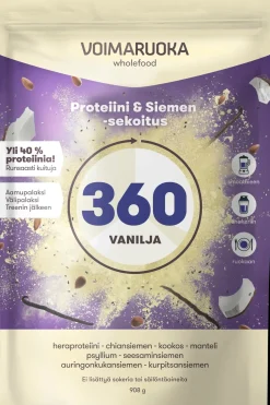 Voimaruoka 360 Wholefood vaniljan makuinen proteiini-siemensekoitus 908g