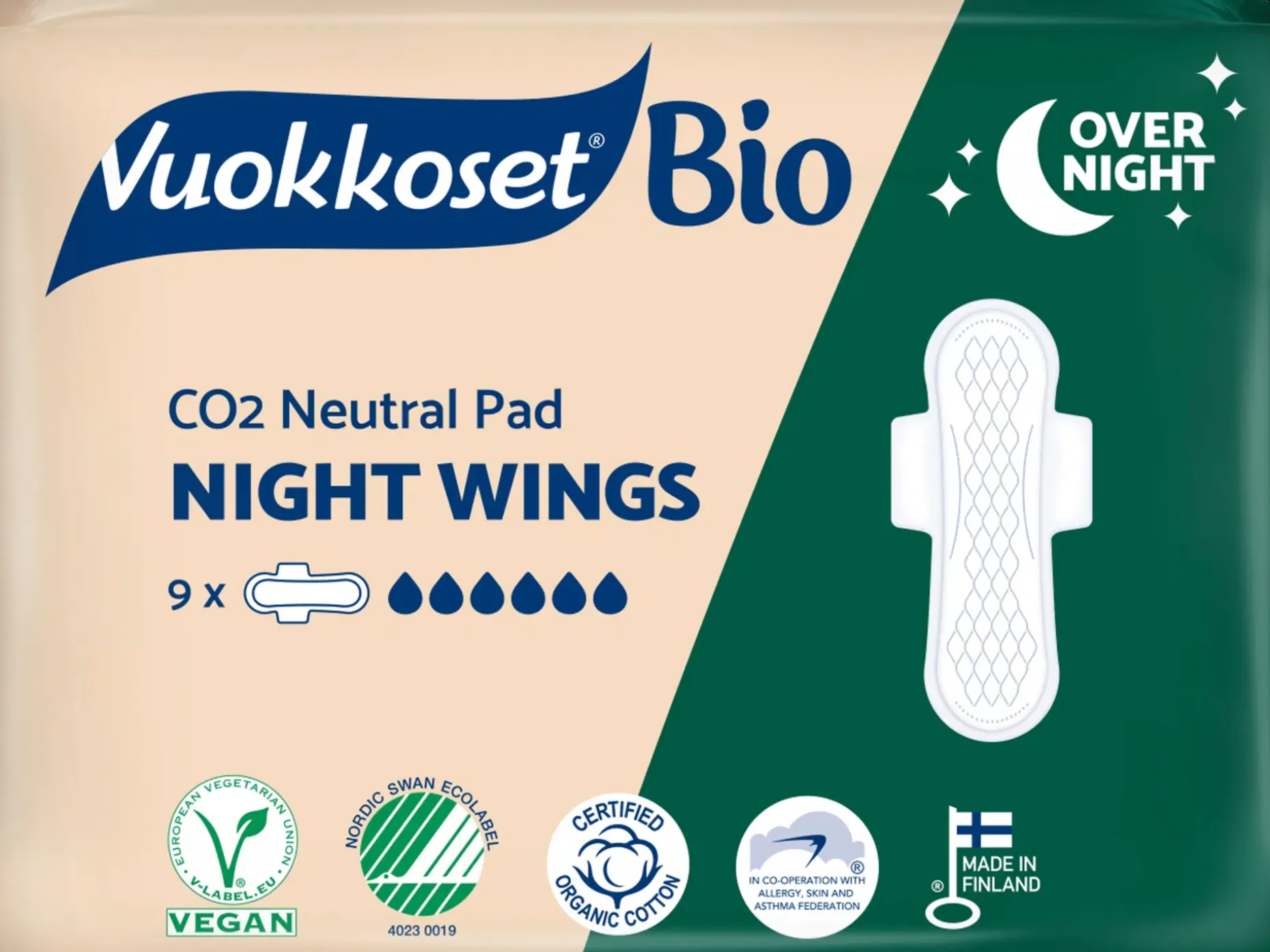 Vuokkoset Bio Night Wings yöside 9 kpl