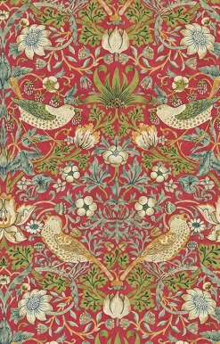 William Morris kaitaliina Strawberry thief punainen 43x160cm