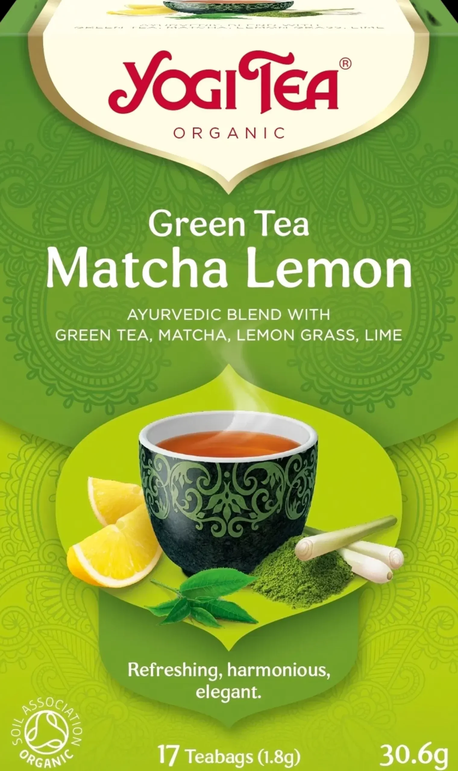 Yogi Tea Luomu Green Tea Matcha Lemon Vihreä matcha-yrtti-hedelmätee Ayurvedinen 17x1.8g